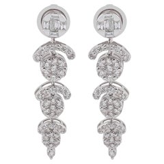 Natural 1.52 Carat Diamond Pave Dangle Earrings Solid 18k White Gold Jewelry