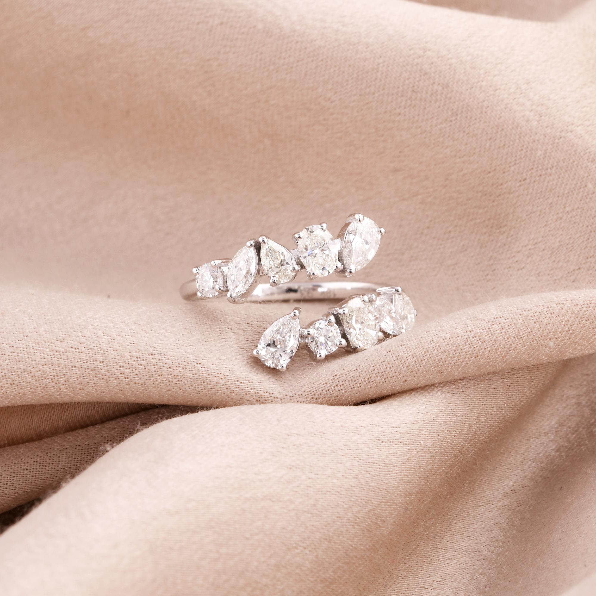 Modern Natural 1.25 Carat Multi Shape Diamond Wrap Ring 18 Karat White Gold Jewelry For Sale