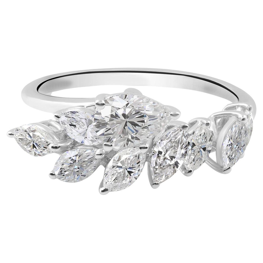 Natürlicher 1,25 Karat SI Reinheit HI Farbe Diamantring 18 Karat Weißgold Schmuck