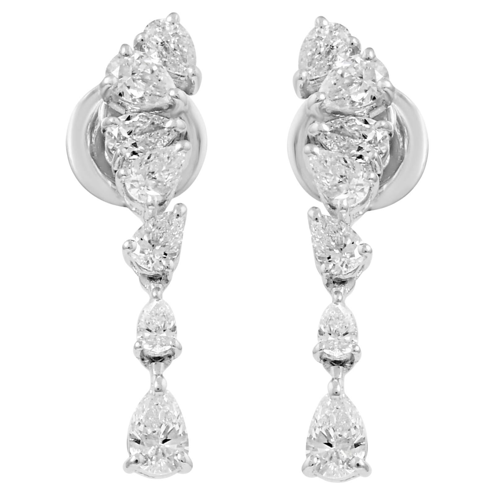 Orecchini pendenti con diamante naturale a pera da 1,25 carati SI/H Gioielli in oro bianco 14 carati