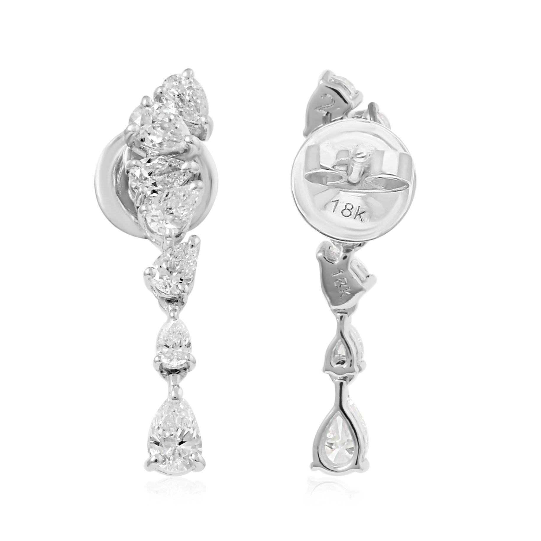 Natürlicher 1,25 Karat SI/H birnenförmiger Diamant-Ohrhänger aus 18 Karat Weißgold Schmuck (Moderne) im Angebot