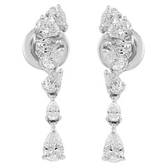 Pendientes colgantes de diamantes pera SI/H naturales de 1,25 quilates Joyas de oro blanco de 18 quilates