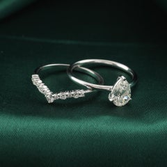 Natural 1.25 Carat SI/H Pear Round Diamond Ring Set 18 Karat White Gold Jewelry
