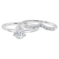 Natural 1.25 Carat SI/H Pear Round Diamond Ring Set 18 Karat White Gold Jewelry
