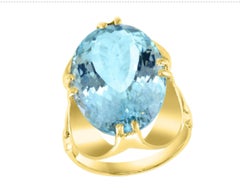 Bague « halo » en or jaune 14 carats avec aigue-marine, 12,54 carats, de créateur