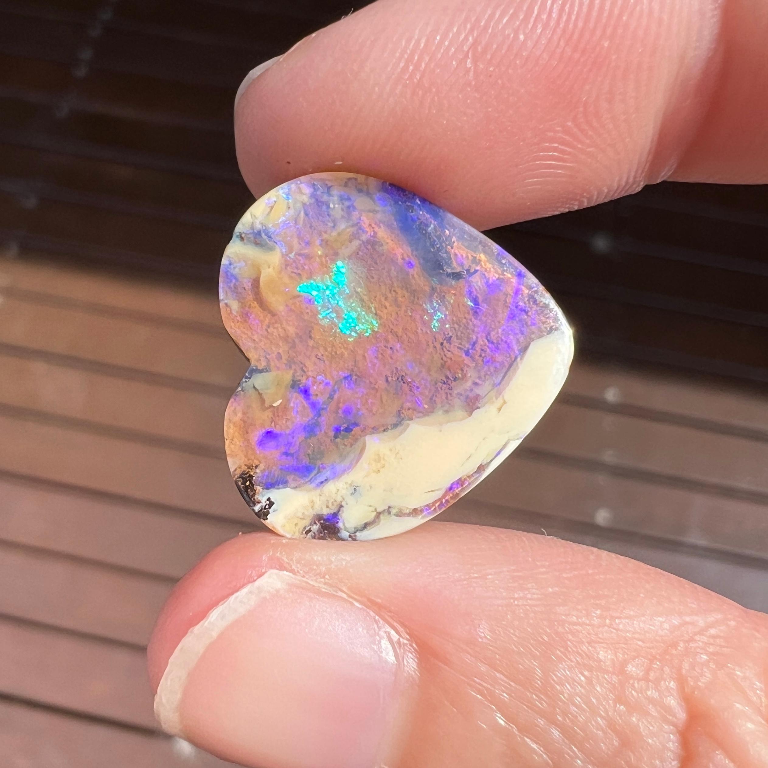 Cabochon Natural 12.54 Ct Australian heart boulder opal mined by Sue Cooper For Sale