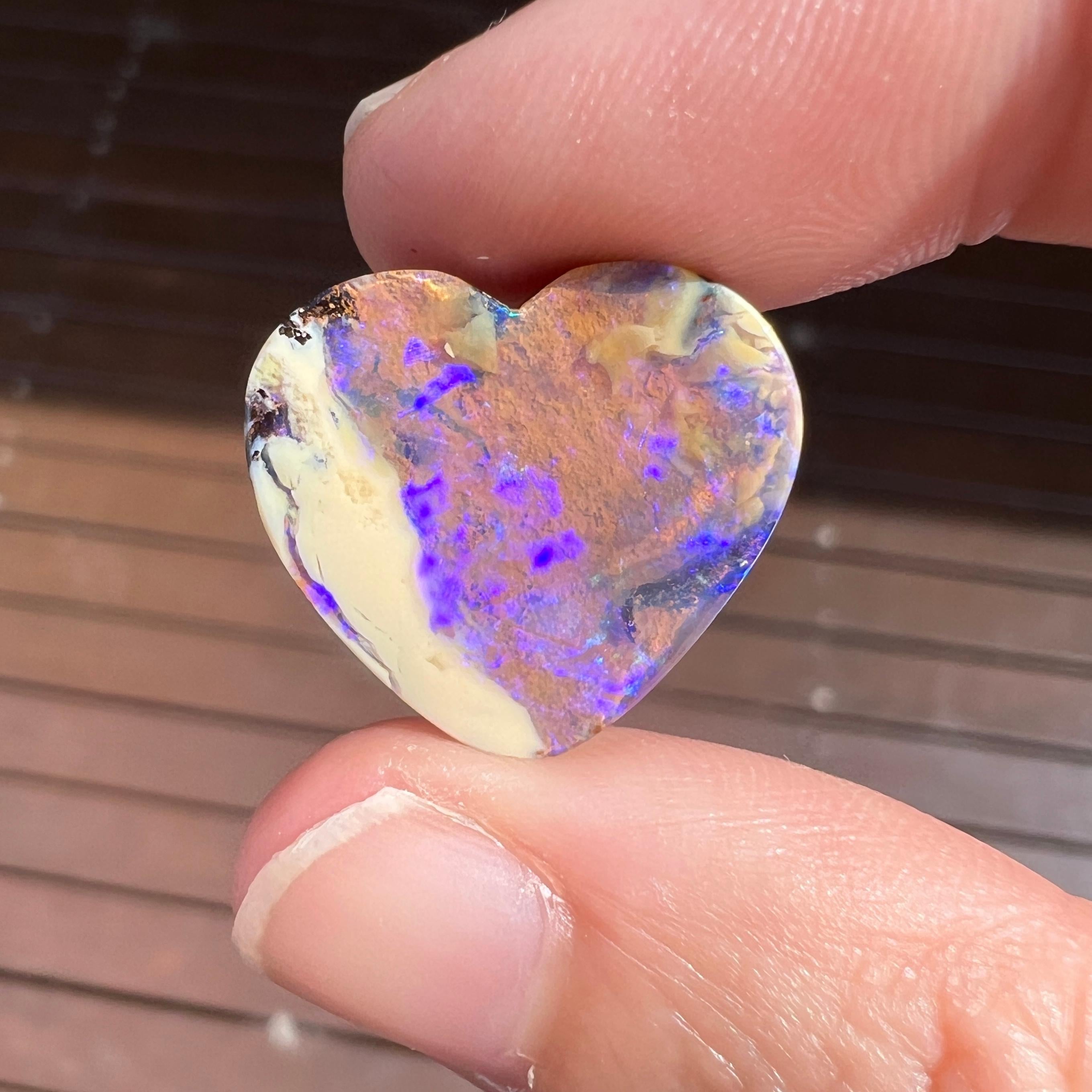 Natural 12.54 Ct Australian heart boulder opal mined by Sue Cooper For Sale 1