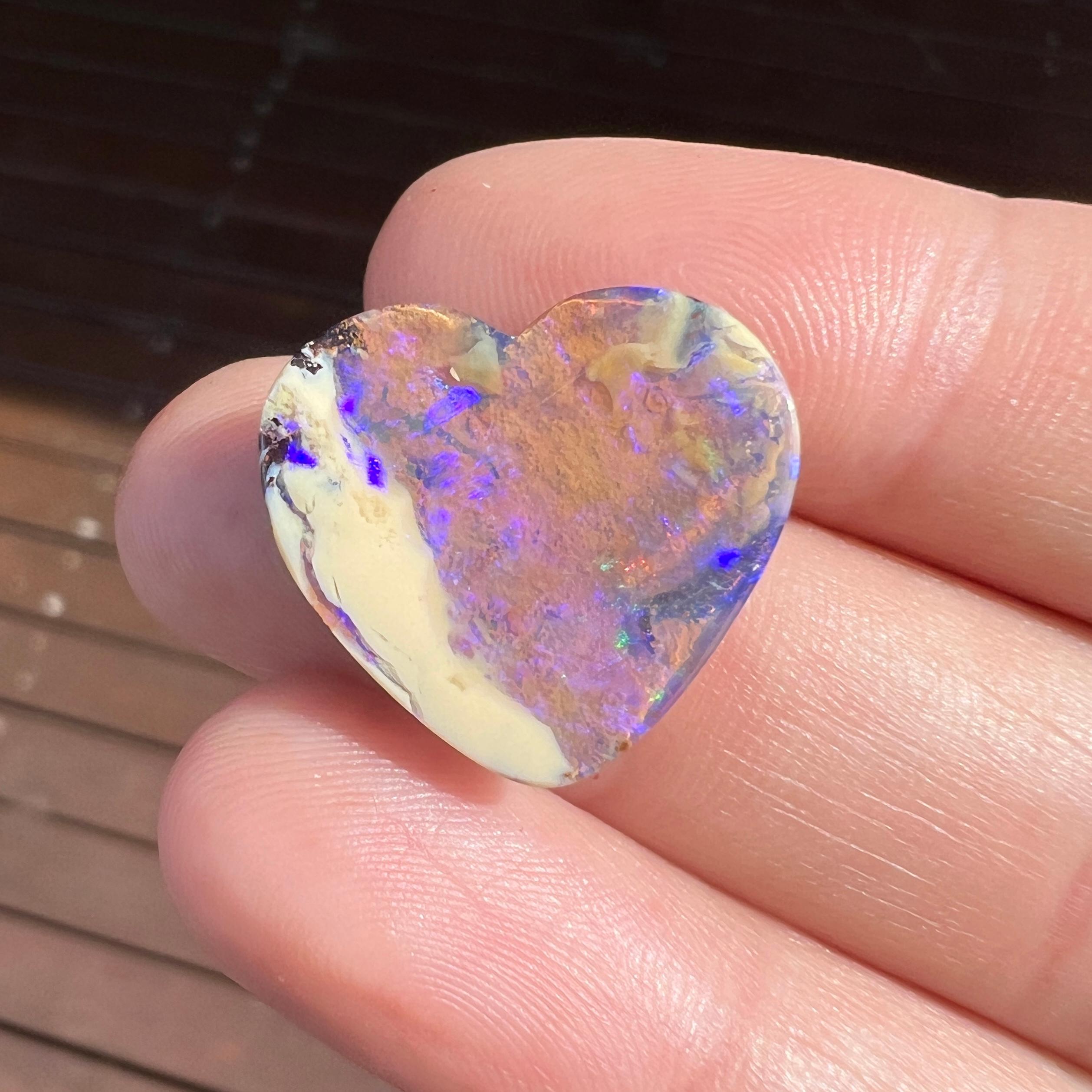 Natural 12.54 Ct Australian heart boulder opal mined by Sue Cooper For Sale 2