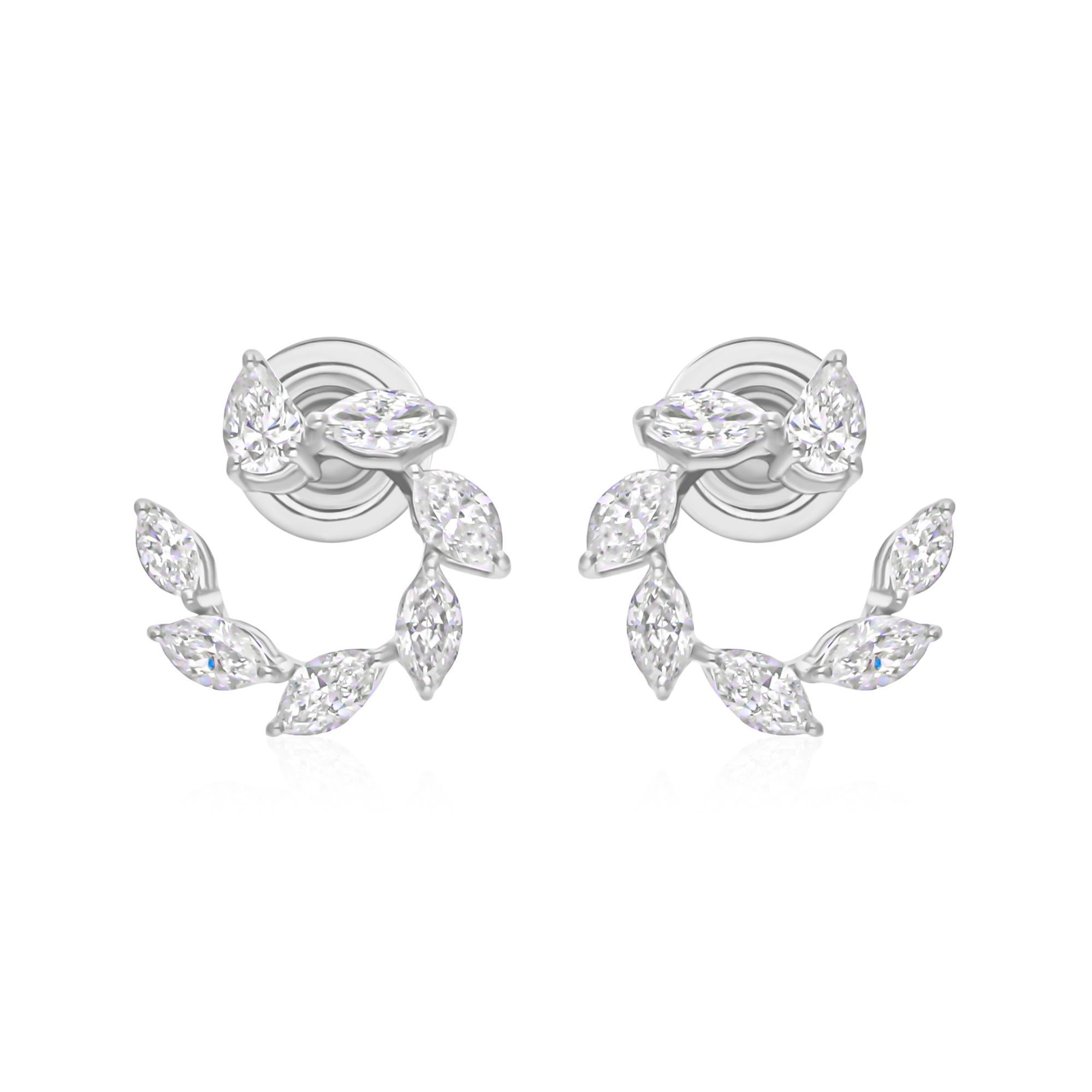 Natürliche 1,25 Karat SI Reinheit HI Farbe Diamant Marquise 14 Karat Weißgold Ohrringe (Marquiseschliff) im Angebot