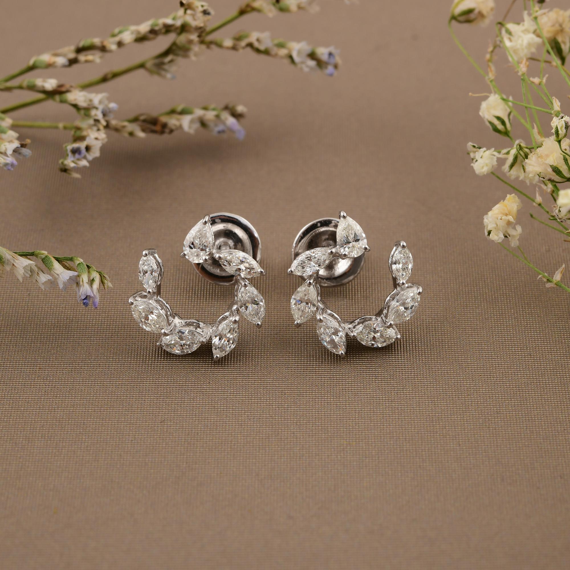 Natürliche 1,25 Karat SI Reinheit HI Farbe Diamant Marquise 18 Karat Weißgold Ohrringe Damen im Angebot