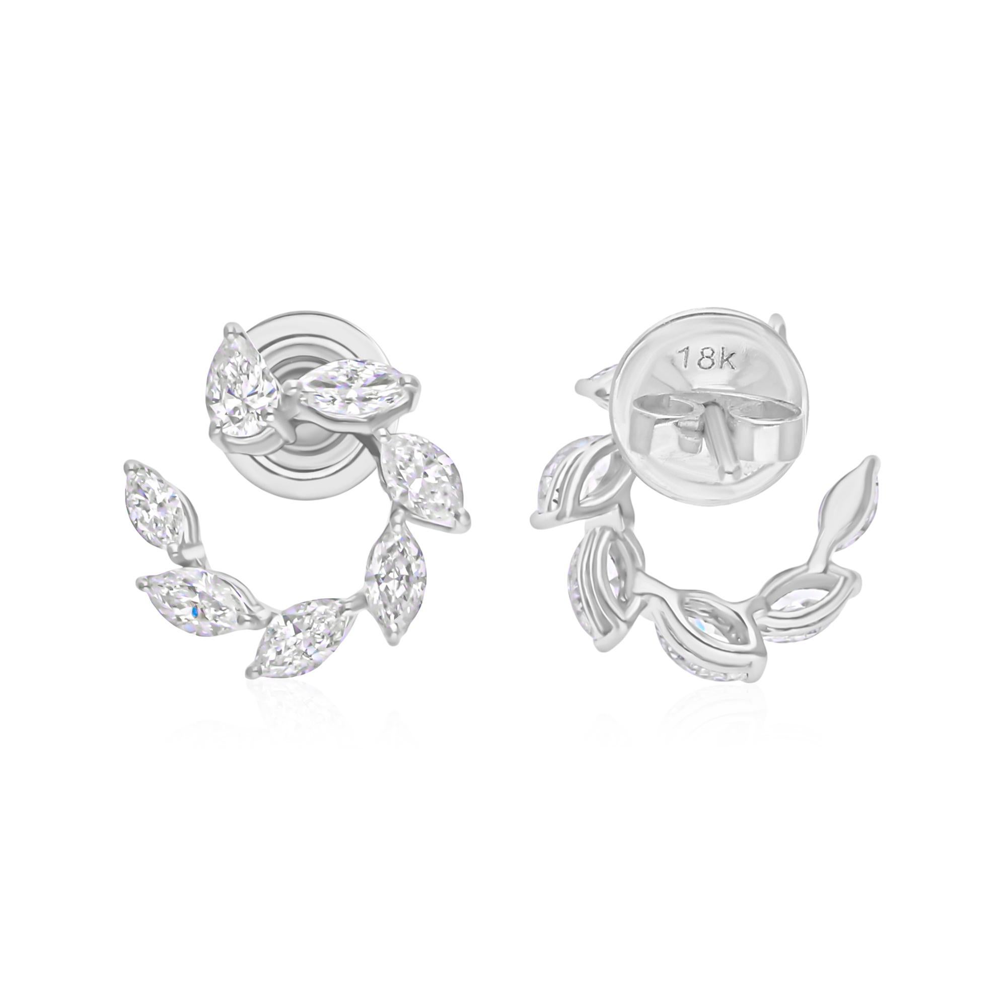 Natürliche 1,25 Karat SI Reinheit HI Farbe Diamant Marquise 18 Karat Weißgold Ohrringe im Angebot 1
