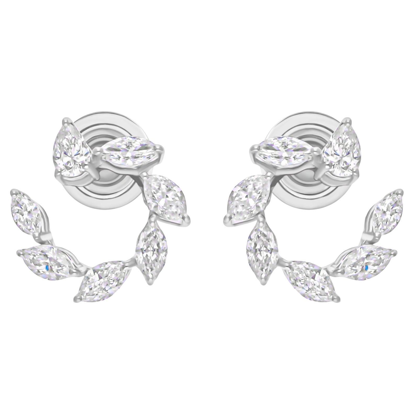 Boucles d'oreilles en or blanc 18 carats Nature 1.25Ct SI Clarity HI Color Diamond Marquise