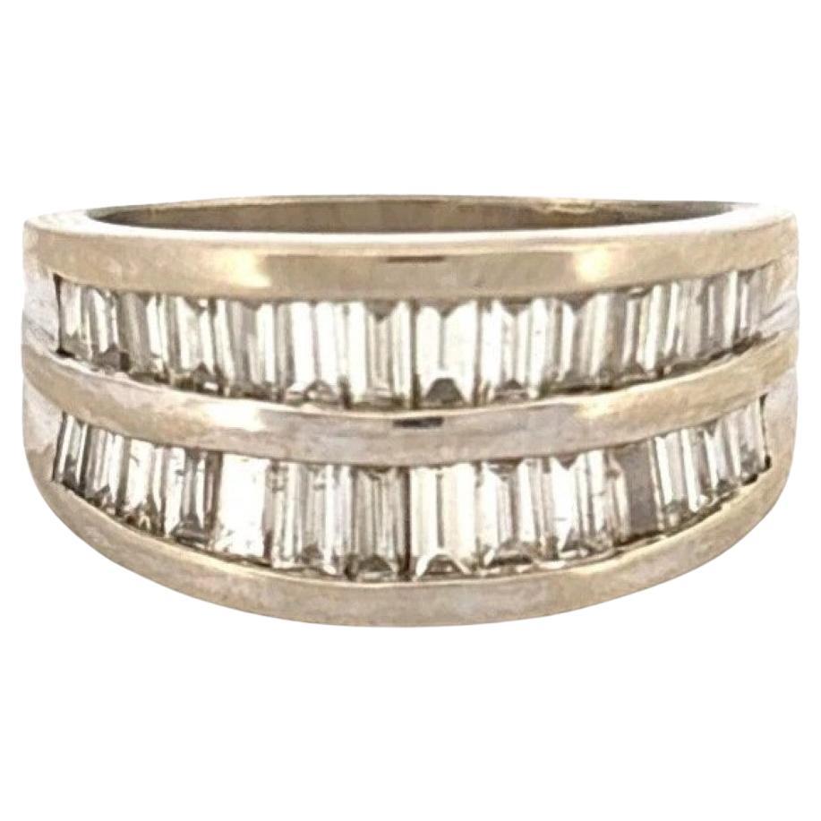 Natural 1.25CTW Diamond Baguette 14K White Gold Channel Set Band Ring Size 6