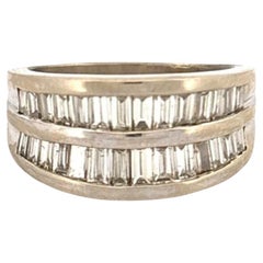 Natural 1.25CTW Diamond Baguette 14K White Gold Channel Set Band Ring Size 6