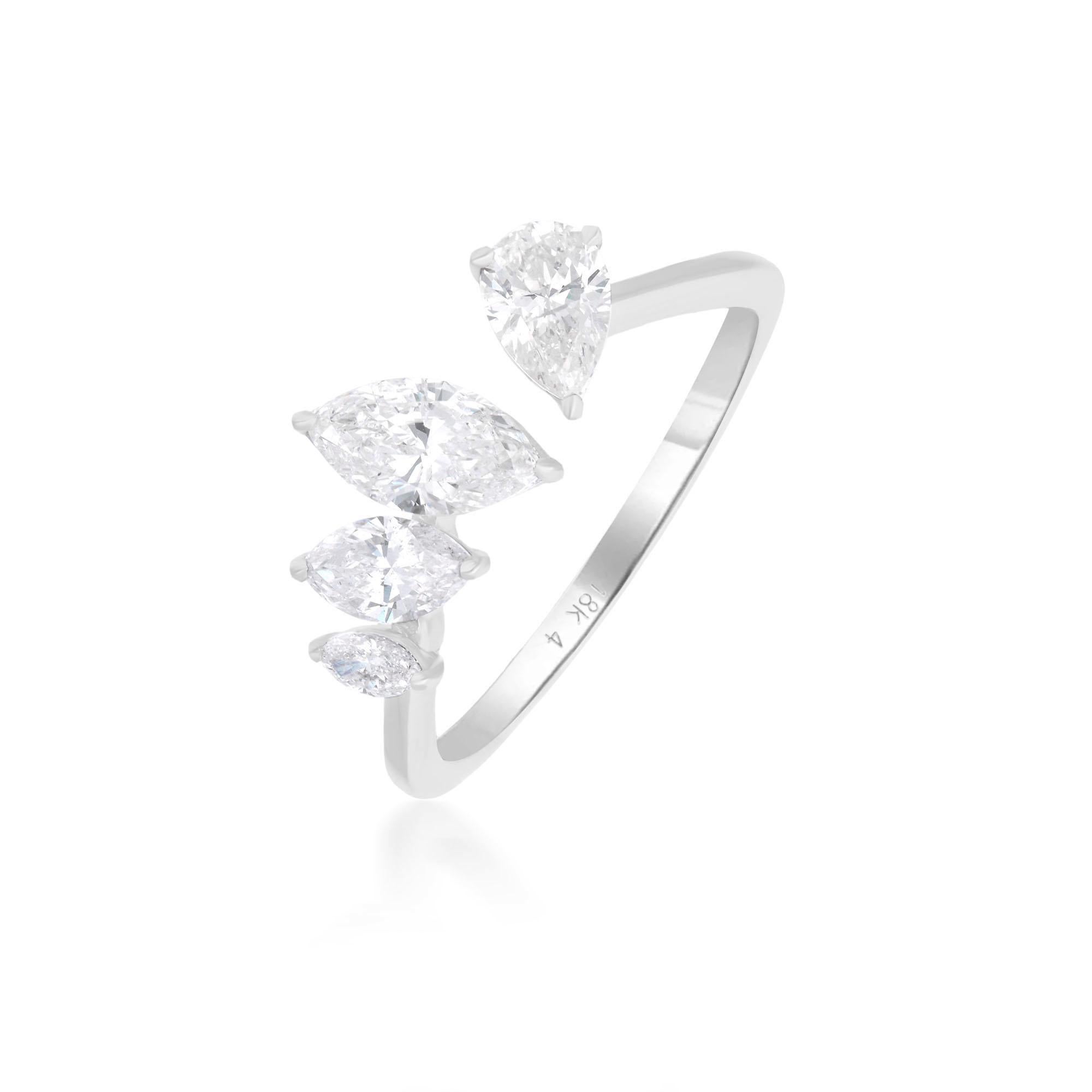 Expertly set in a sleek cuff-style band, the diamonds are arranged in an intricate pattern that wraps around the finger with effortless grace. The cuff design adds a modern twist to the classic diamond ring, creating a bold and contemporary look