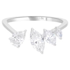 Natural 1.26 Carat Marquise & Pear Diamond Cuff Ring 18 Karat White Gold Jewelry