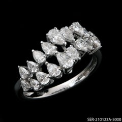 1.26 Ct Natural Diamond Pear Cocktail Cluster Ring, 18k White Gold fine Jewelry
