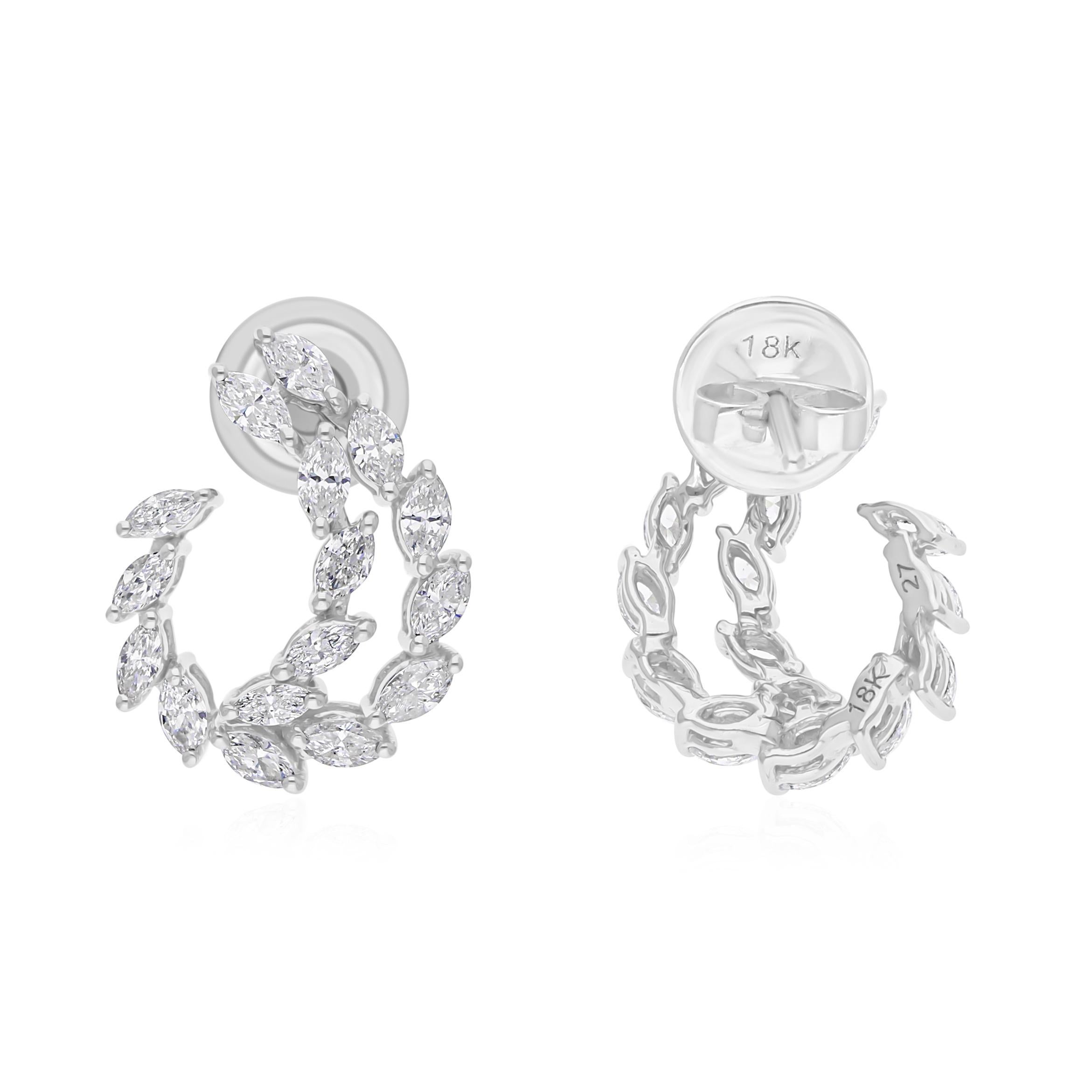 Moderne Boucles d'oreilles en or blanc 18 carats avec diamants marquises naturels de 1,26 carat SI/H en vente