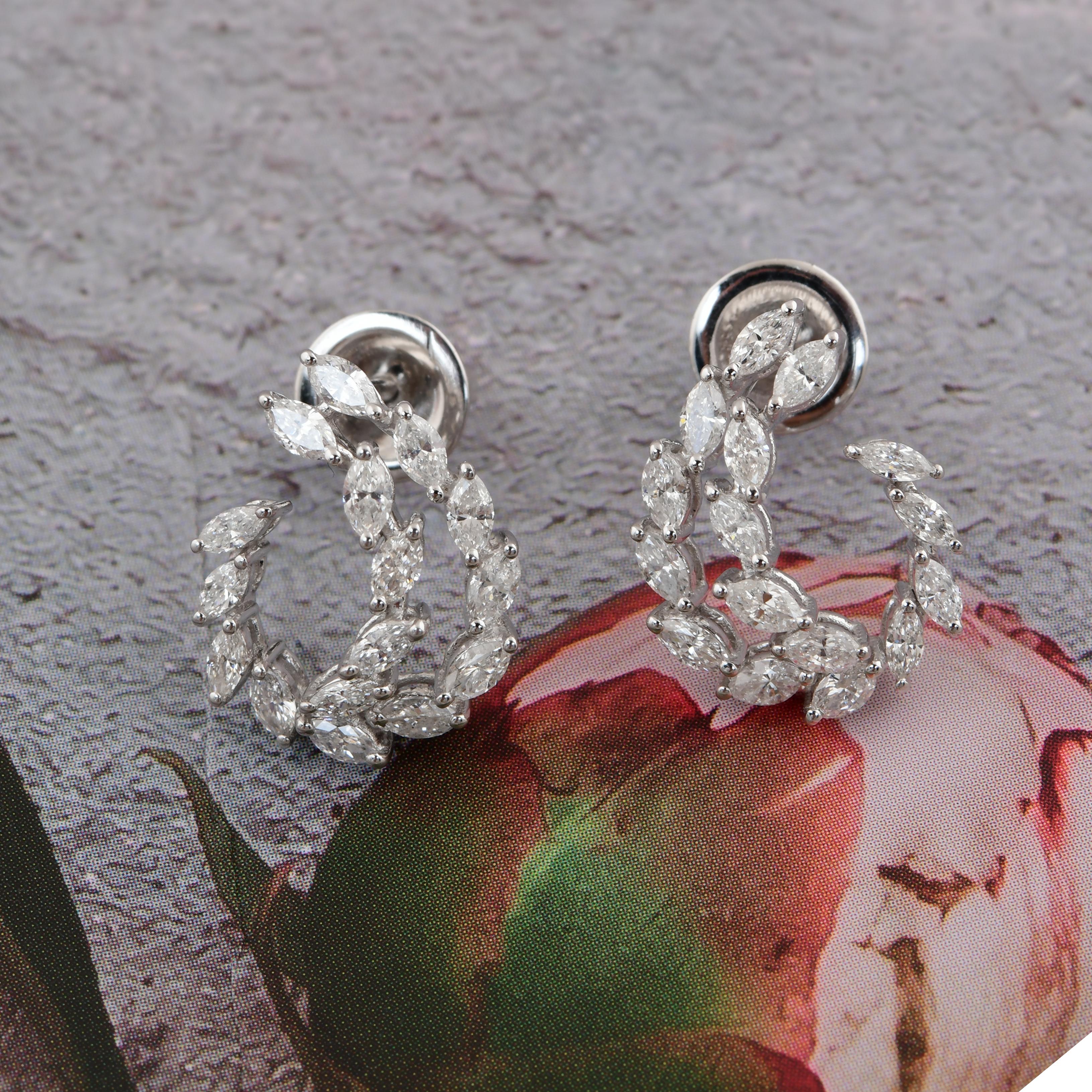 Boucles d'oreilles en or blanc 18 carats avec diamants marquises naturels de 1,26 carat SI/H Neuf - En vente à Diera, Dubai