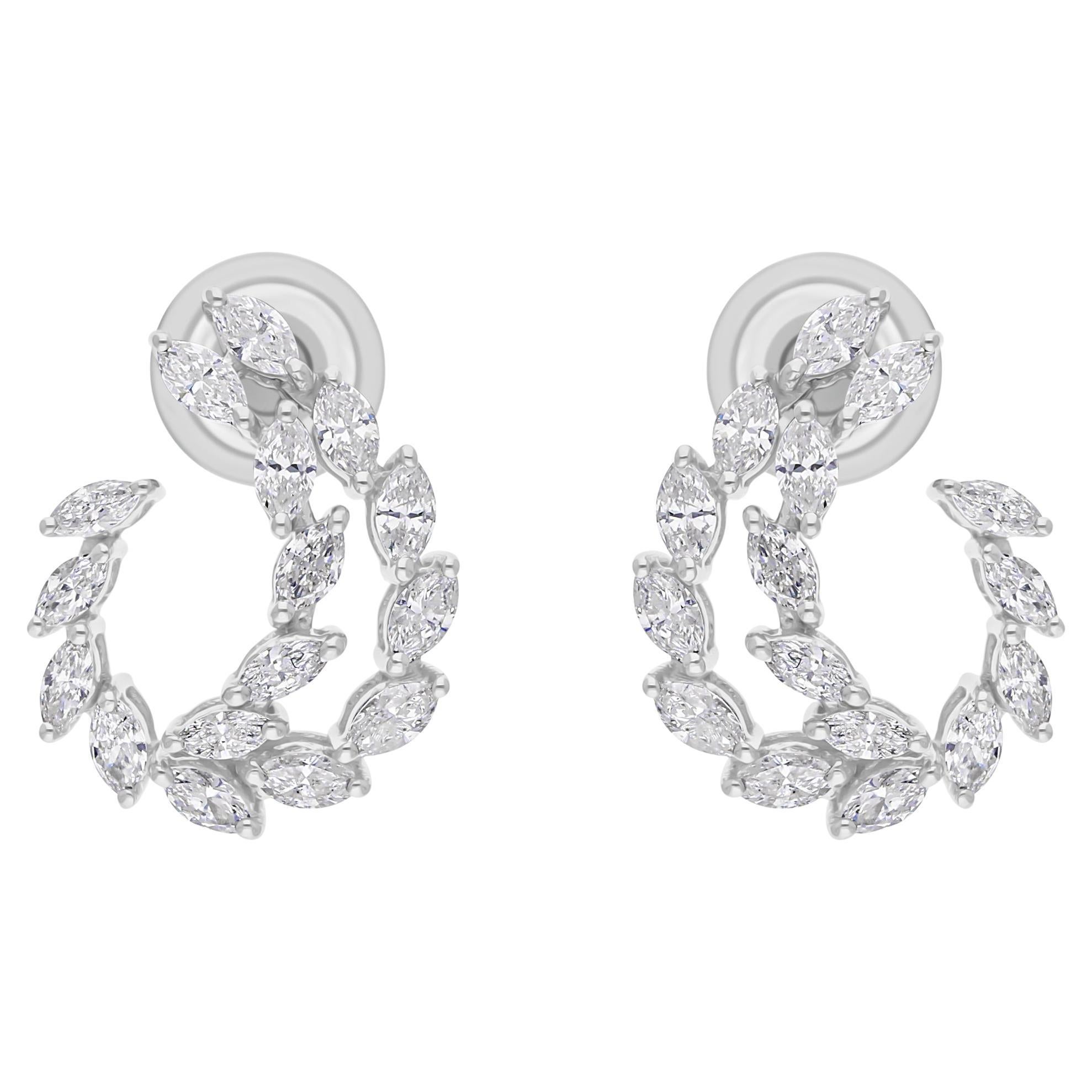 Pendientes de diamantes marquesa SI/H naturales de 1,26 quilates Joyas de oro blanco de 18 quilates