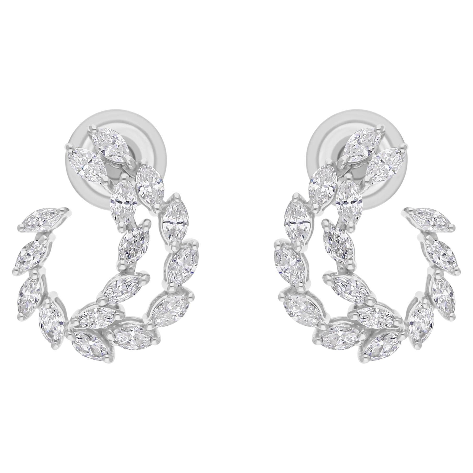 Natural 1.26 Carat SI/H Marquise Diamond Earrings 18 Karat White Gold Jewelry
