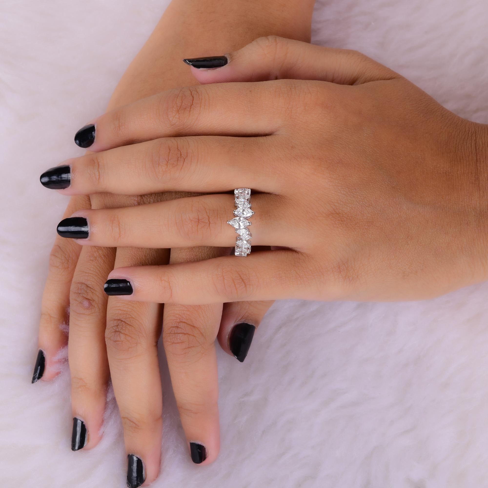 En venta: Anillo de diamantes marquesa naturales de 1,27 quilates de oro blanco de 14 quilates Joyería hecha a mano  2