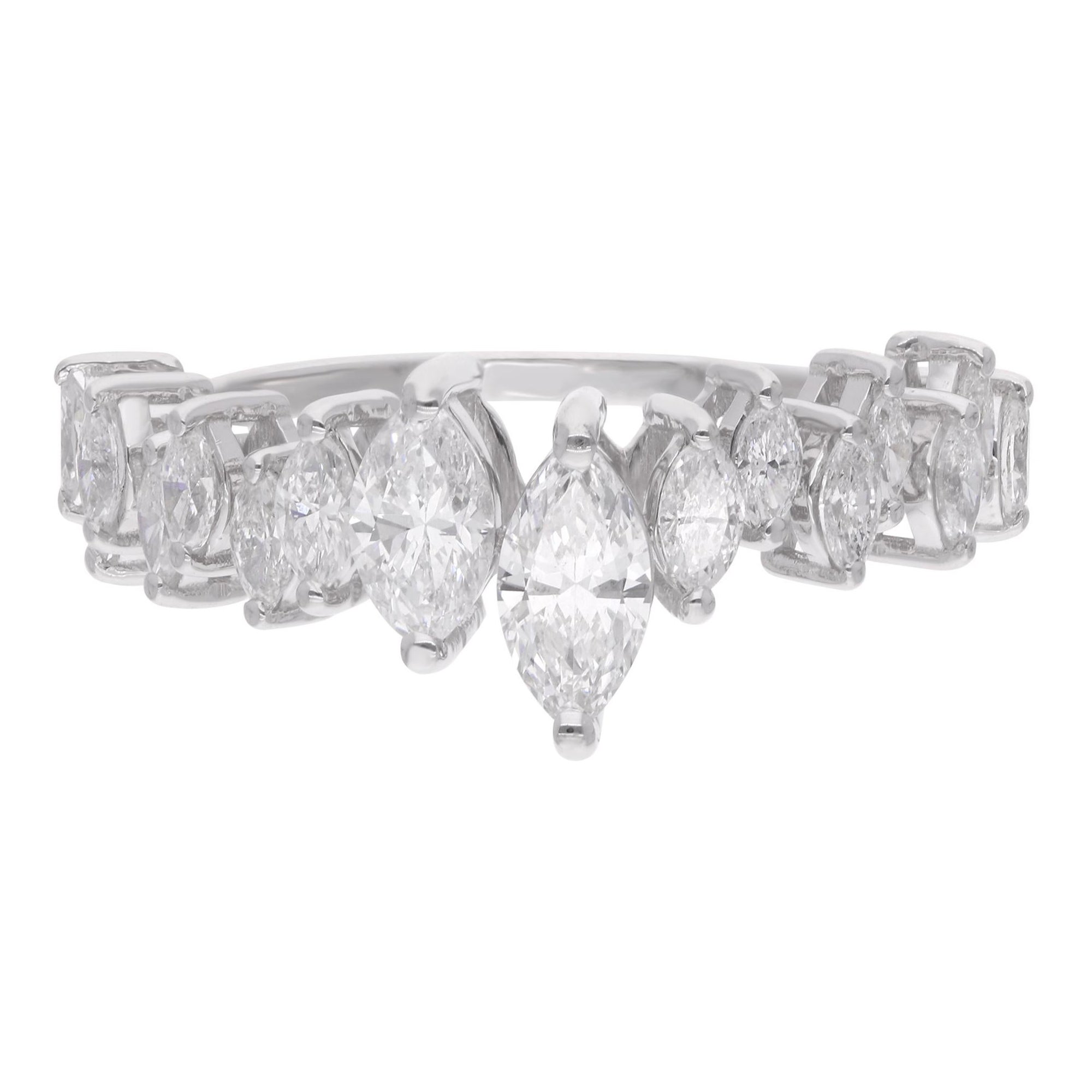 Bague artisanale en or blanc 18 carats avec diamant marquise naturel de 1,27 carat