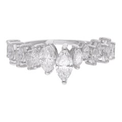 Bague artisanale en or blanc 18 carats avec diamant marquise naturel de 1,27 carat