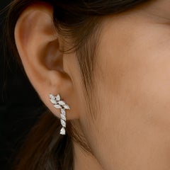 Boucles d'oreilles en or blanc 18 carats avec diamant poire marquise naturel de 1,27 carat SI/H
