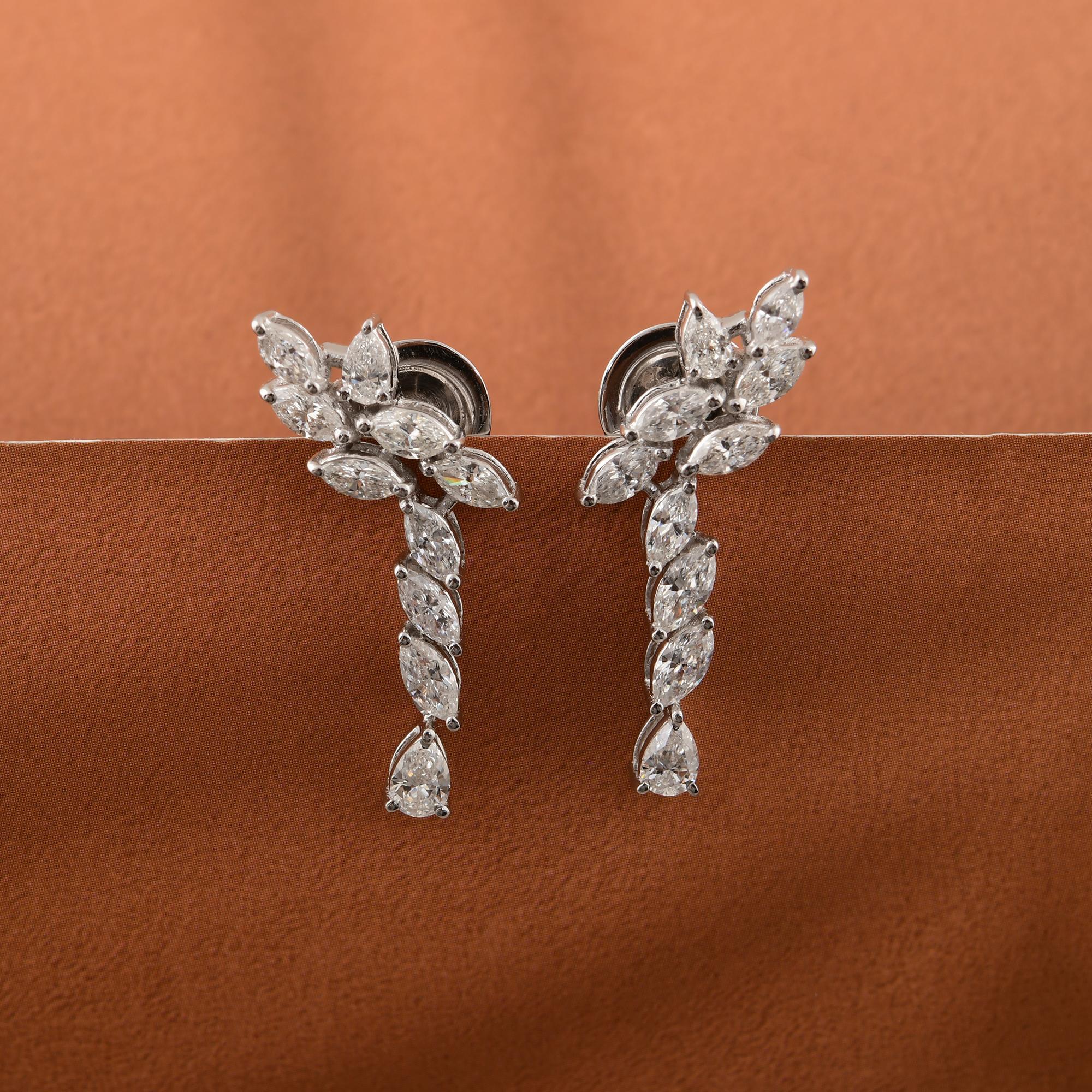 Taglio marquise Orecchini di diamanti naturali a pera marquise da 1,27 carati SI/H Gioielli in oro bianco 18k in vendita