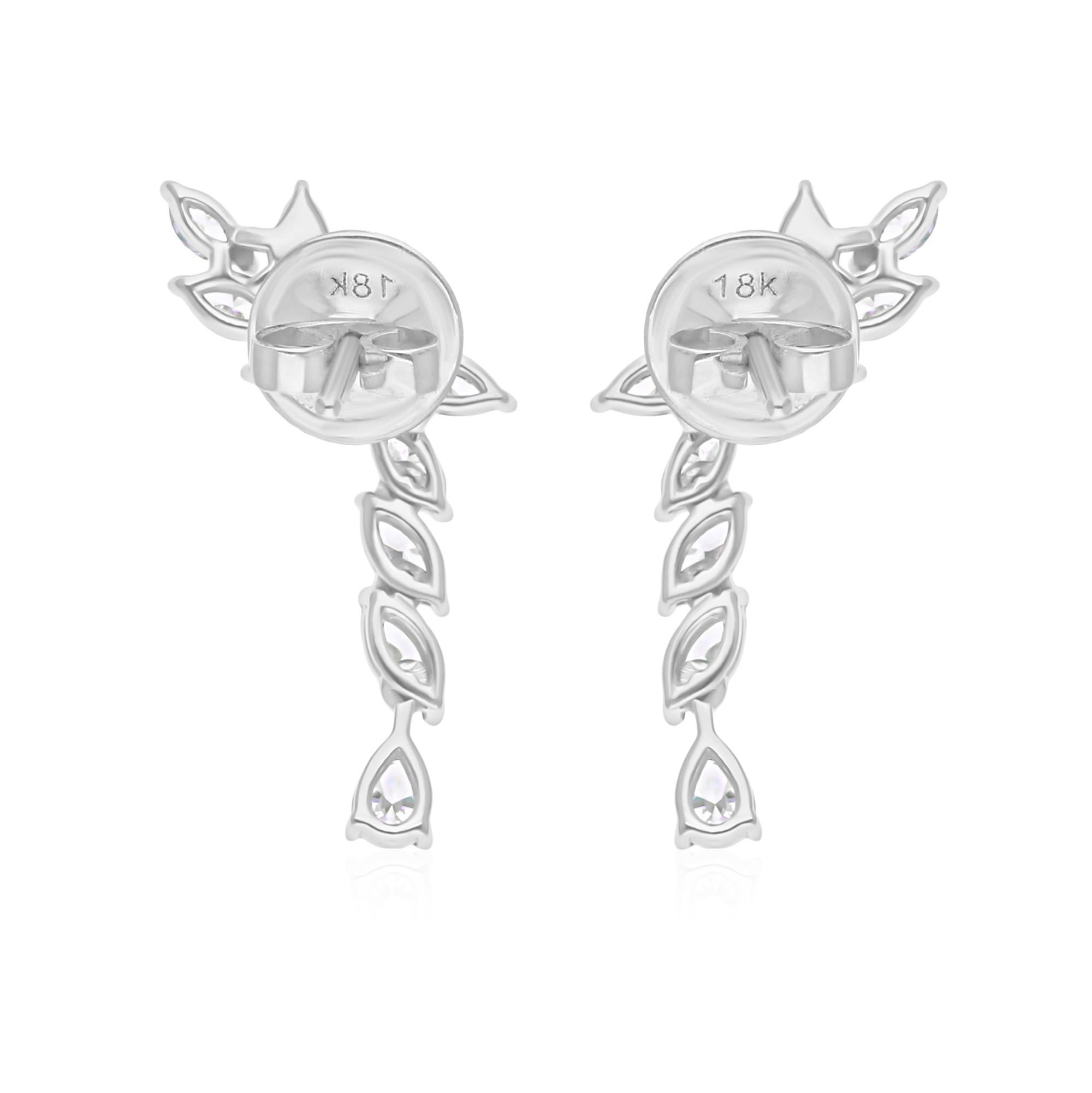 De las mujeres Pendientes de diamantes pera marquesa SI/H naturales de 1,27 quilates Joyas de oro blanco de 18k en venta