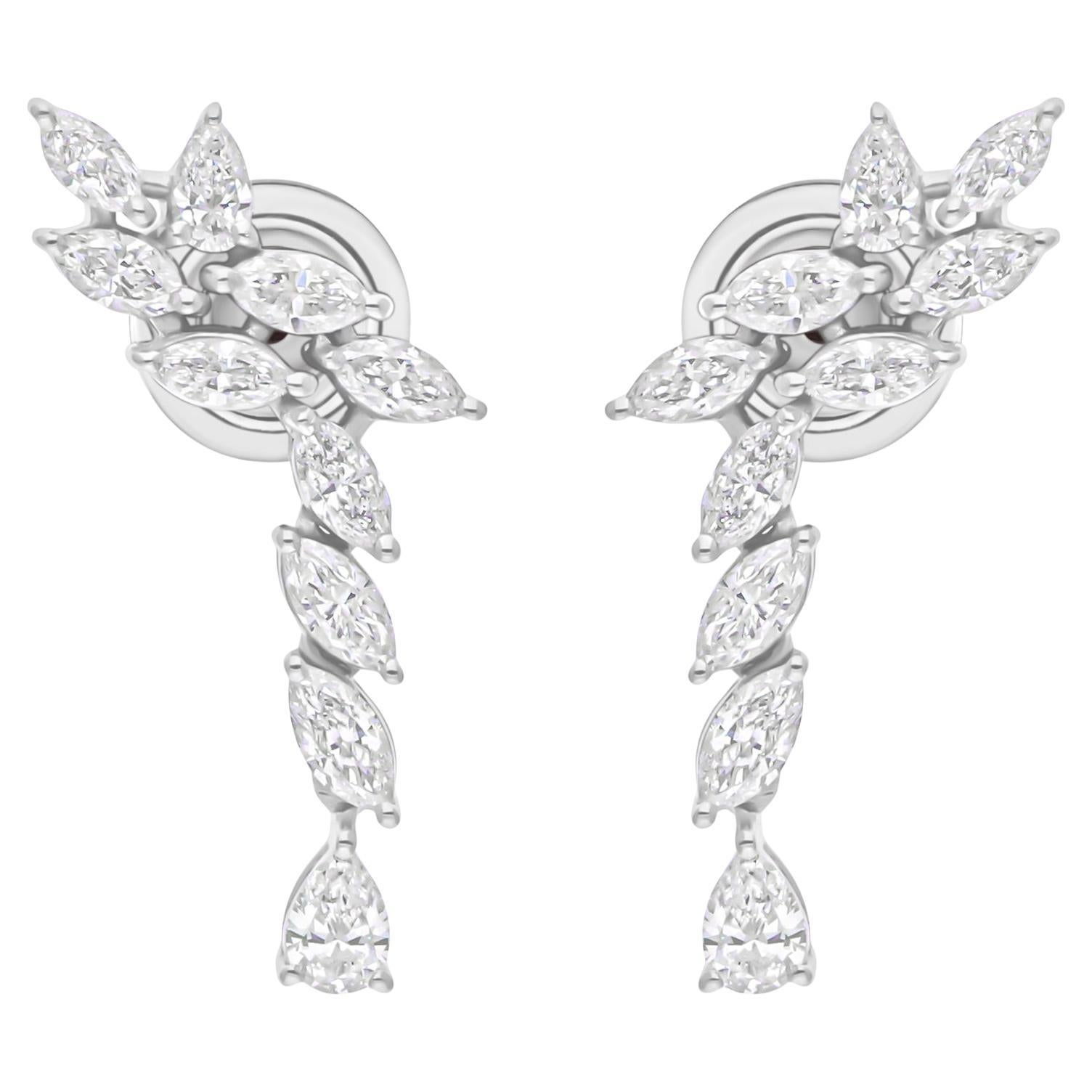 Natural 1.27 Carat SI/H Marquise Pear Diamond Earrings 18k White Gold Jewelry