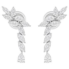 Natural 1.27 Carat SI/H Marquise Pear Diamond Earrings 18k White Gold Jewelry