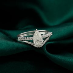 Natural 1.28 Carat SI/H Round Pear Shape Diamond Ring Set 18 Karat White Gold
