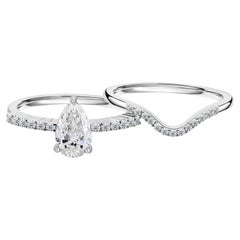 Natural 1.28 Carat SI/H Round Pear Shape Diamond Ring Set 18 Karat White Gold