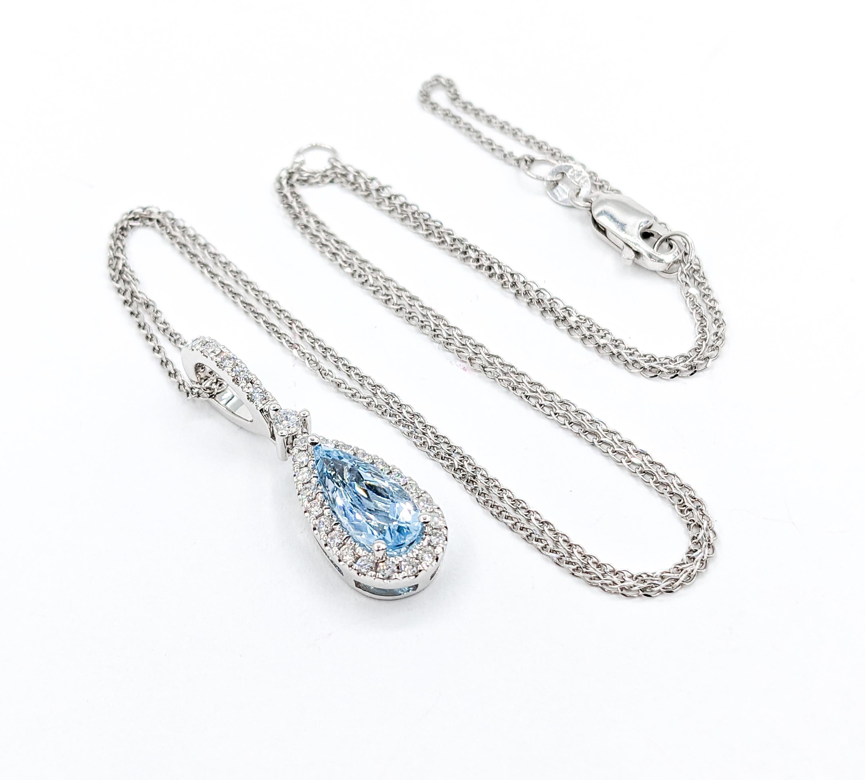 Natural 1.28ct Aquamarine & Diamond Pendant White Gold

Presenting a stunning pendant, meticulously crafted in 14kt white gold, adorned with 0.30ctw of glistening diamonds. These diamonds, with I clarity and near colorless appearance, provide an