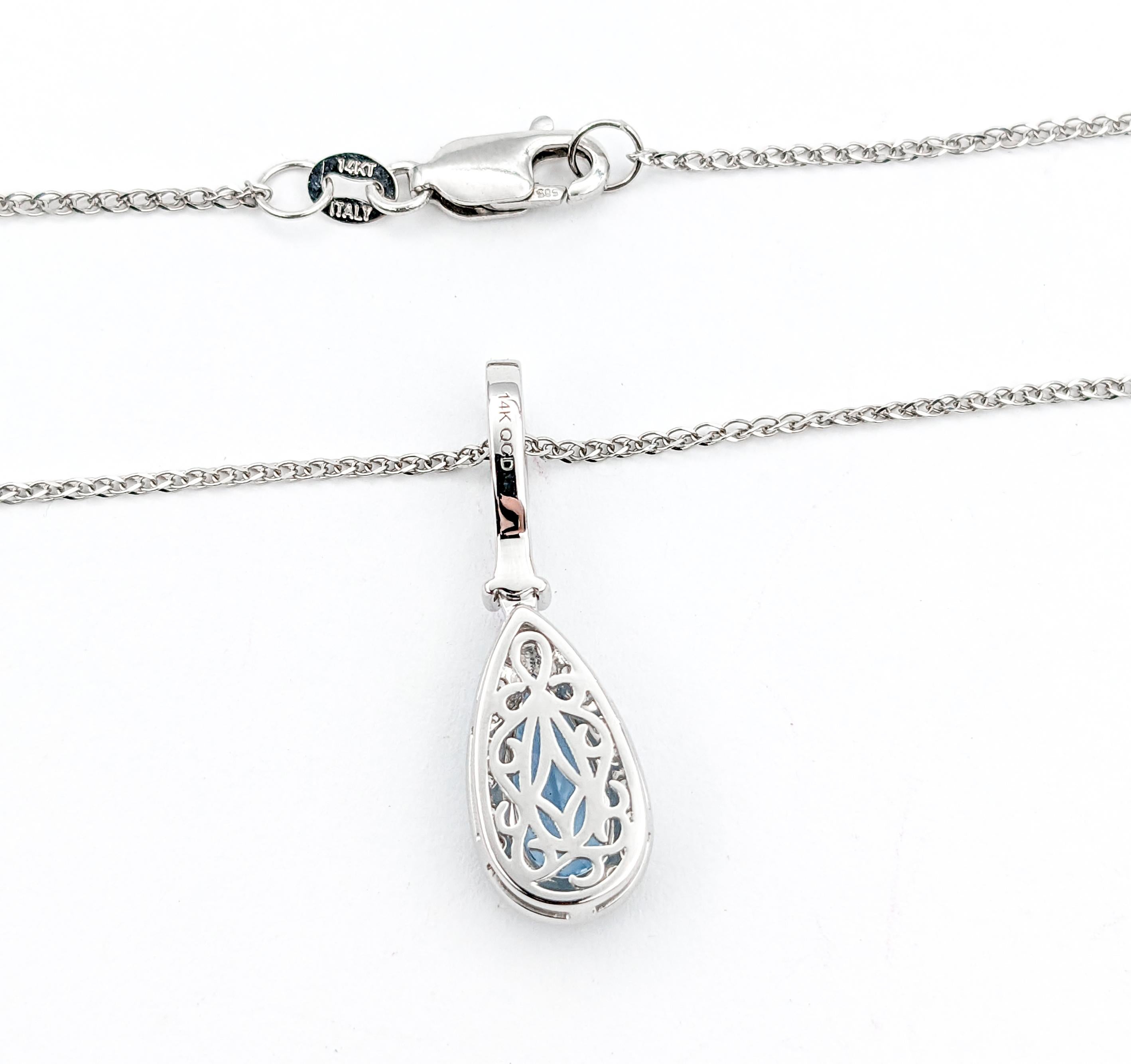 Contemporary Natural 1.28ct Aquamarine & Diamond Pendant White Gold For Sale