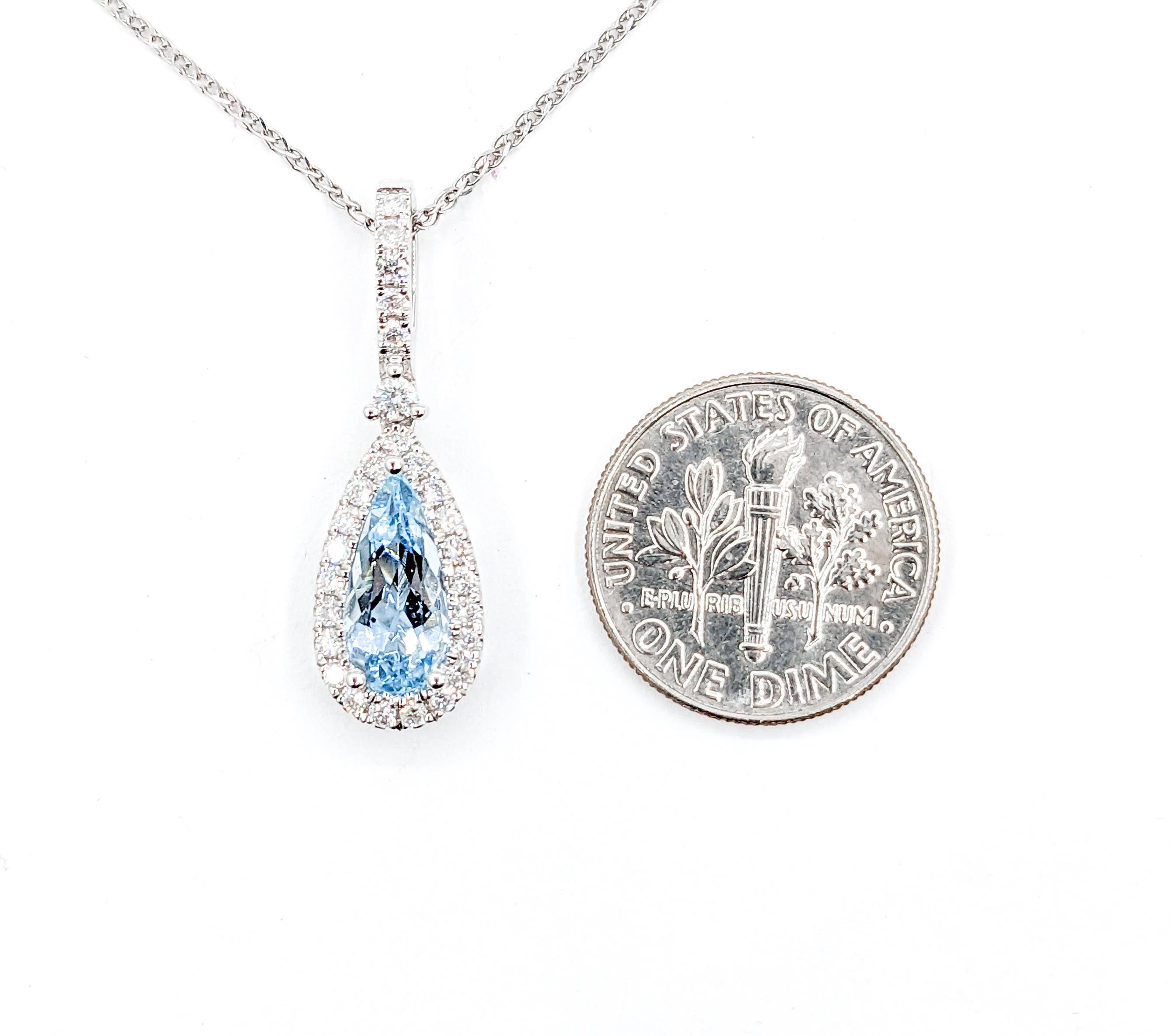 Natural 1.28ct Aquamarine & Diamond Pendant White Gold In New Condition For Sale In Bloomington, MN