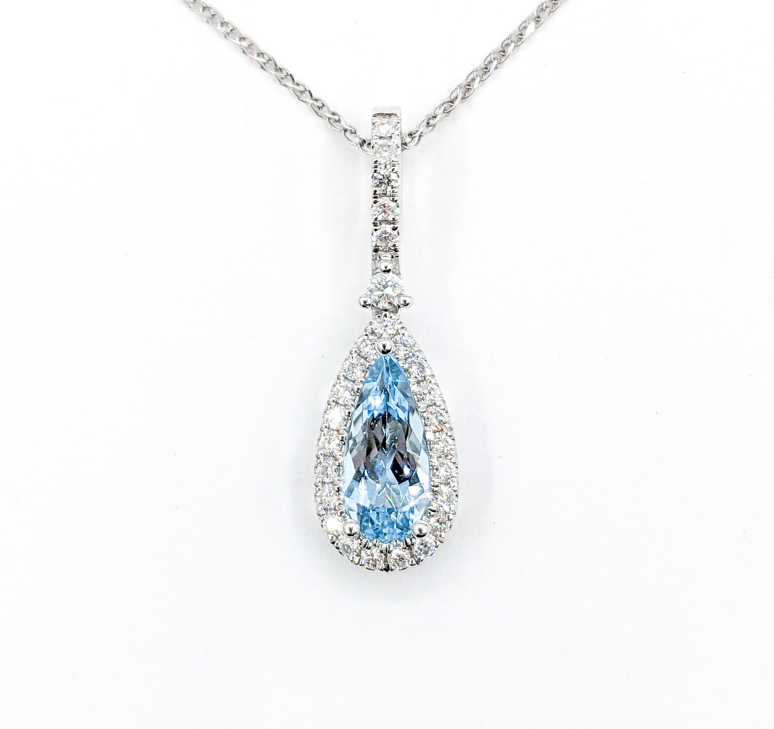 Women's Natural 1.28ct Aquamarine & Diamond Pendant White Gold For Sale