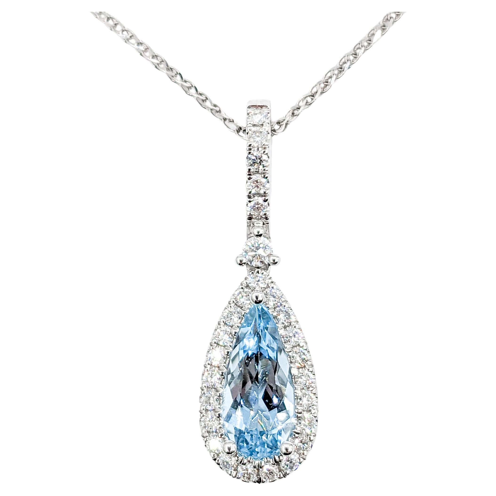Natural 1.28ct Aquamarine & Diamond Pendant White Gold For Sale