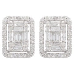 Natural 1.29 Carat SI/H Diamond Cluster Halo Stud Earrings 10k White Gold