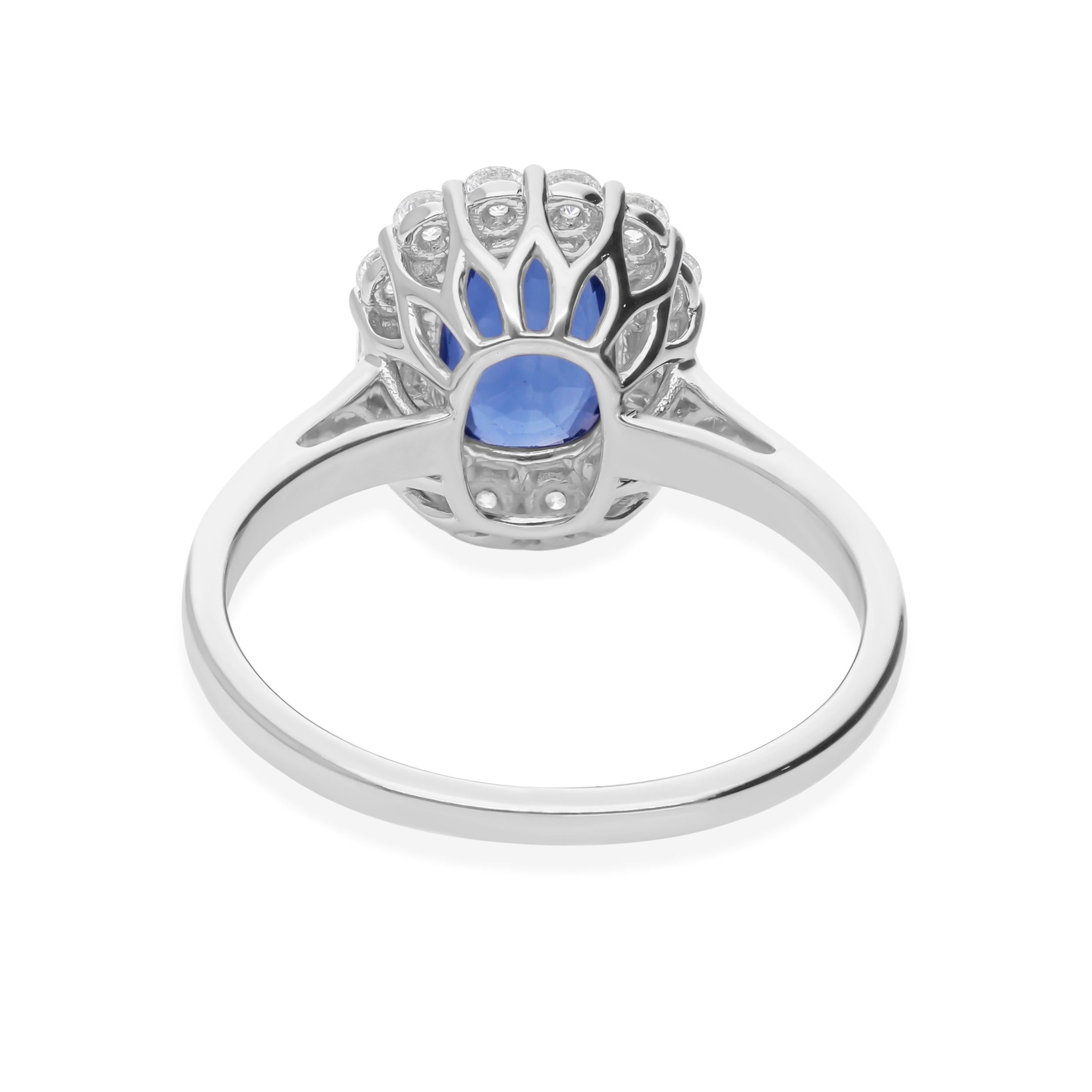 Im Angebot: Natürlicher 1,29Kt Blauer Saphir Geburtsstein Diamant Halo 18k Weißgold Ring Schmuck () 4