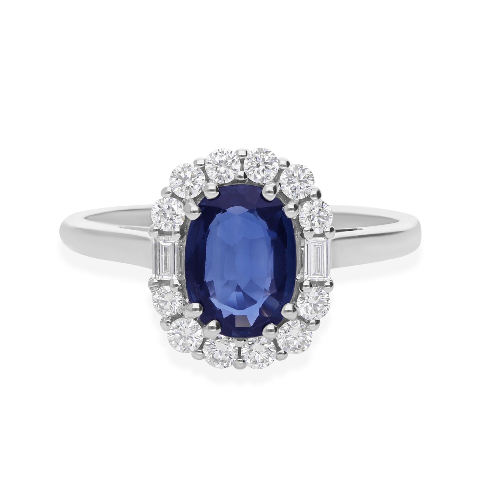 Im Angebot: Natürlicher 1,29Kt Blauer Saphir Geburtsstein Diamant Halo 18k Weißgold Ring Schmuck () 6