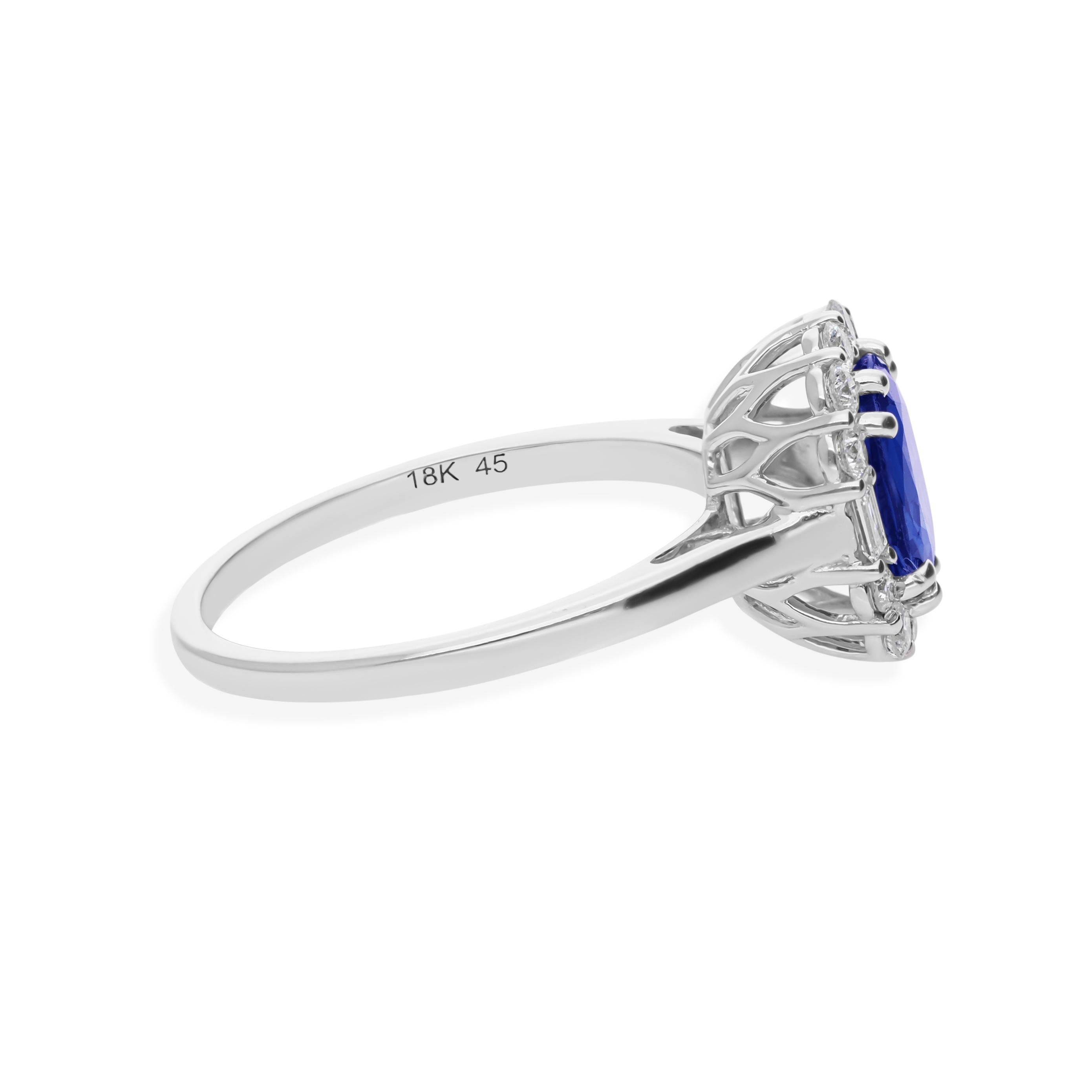 Im Angebot: Natürlicher 1,29Kt Blauer Saphir Geburtsstein Diamant Halo 18k Weißgold Ring Schmuck () 7