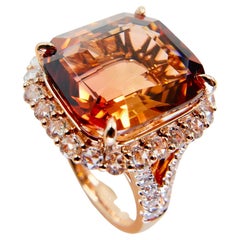 GIA Certified 13 Cts Orange Tourmaline & Rose Cut Diamond Cocktail Ring