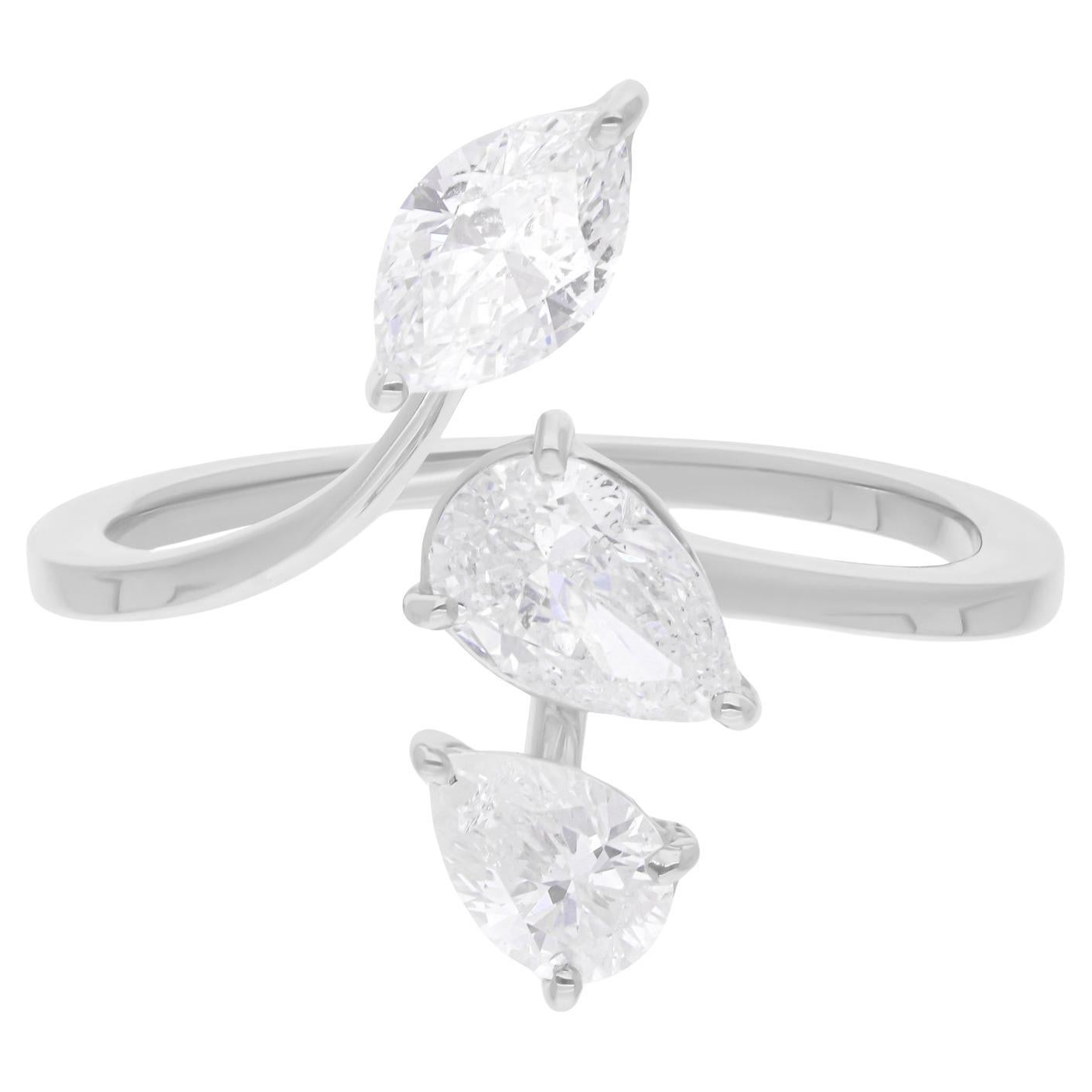 Natural 1.3 Carat SI/H Pear Brilliant Cut Three Diamond Ring 14 Karat White Gold