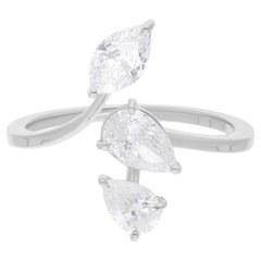 Natural 1.3 Carat SI/H Pear Brilliant Cut Three Diamond Ring 14 Karat White Gold