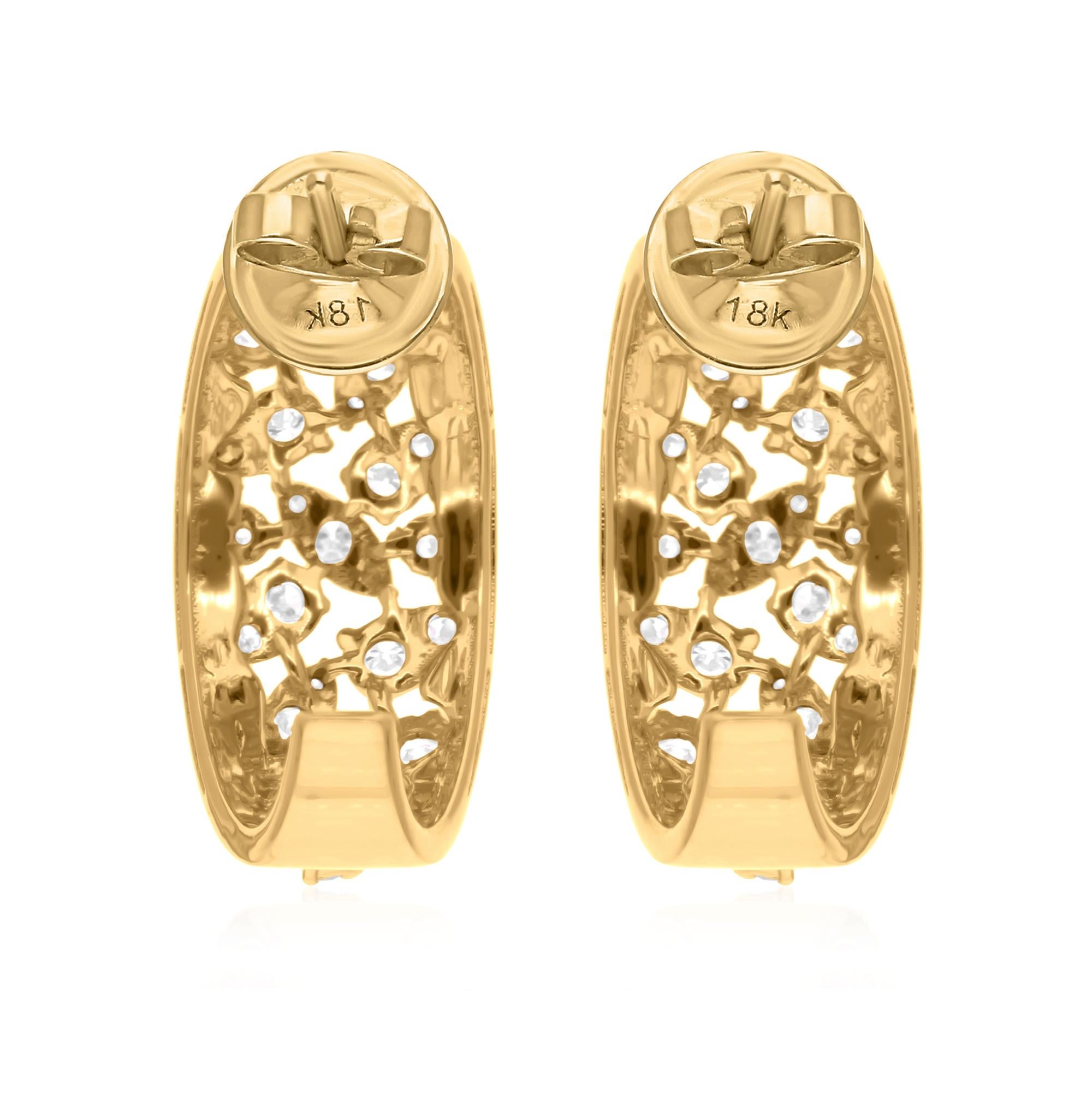Boucles d'oreilles composées de diamants naturels de 1,3 carat SI/H, taille ronde et brillante, or jaune 14 carats Pour femmes en vente