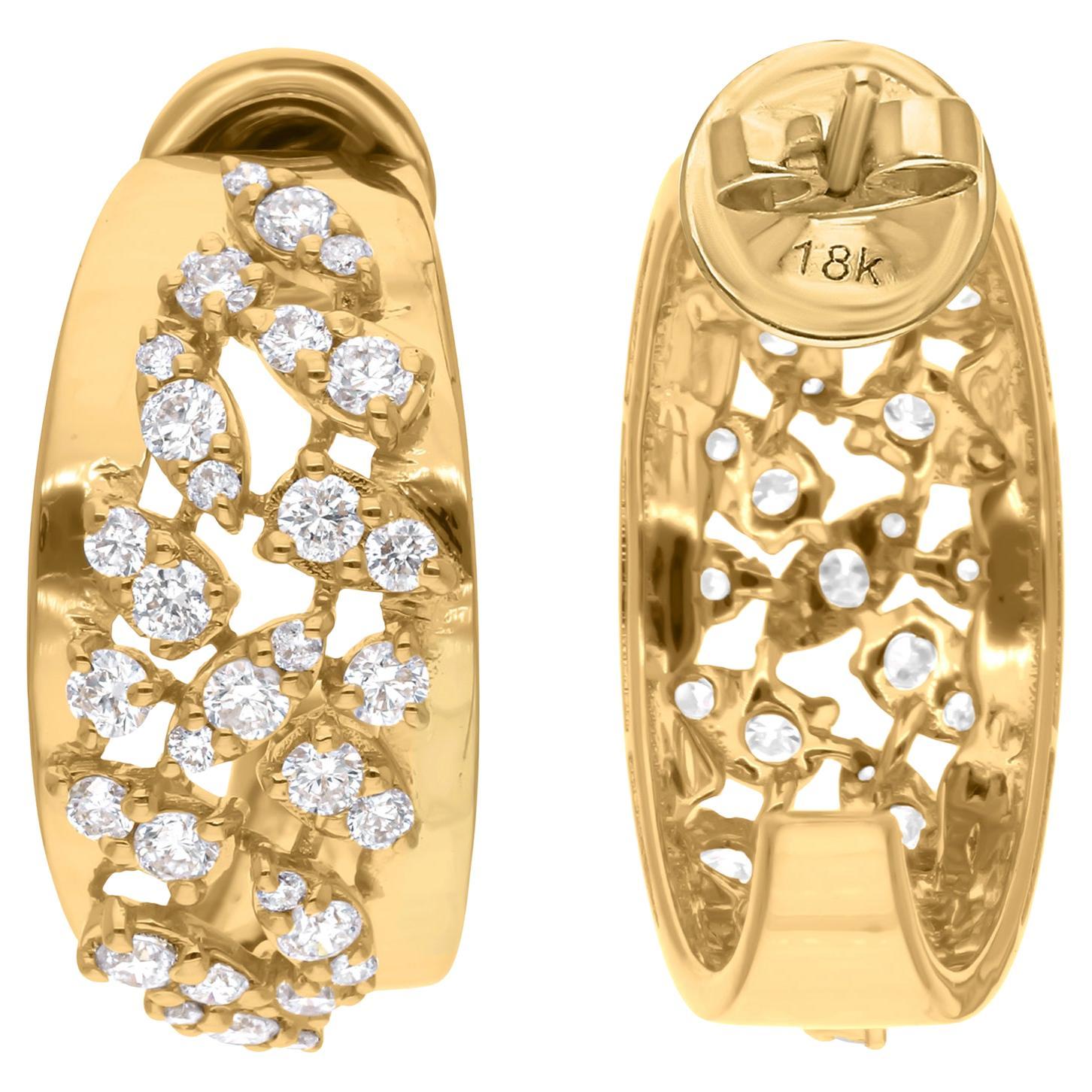 Pendientes de diamantes naturales talla brillante redonda SI/H de 1,3 quilates y oro amarillo de 18 quilates en venta