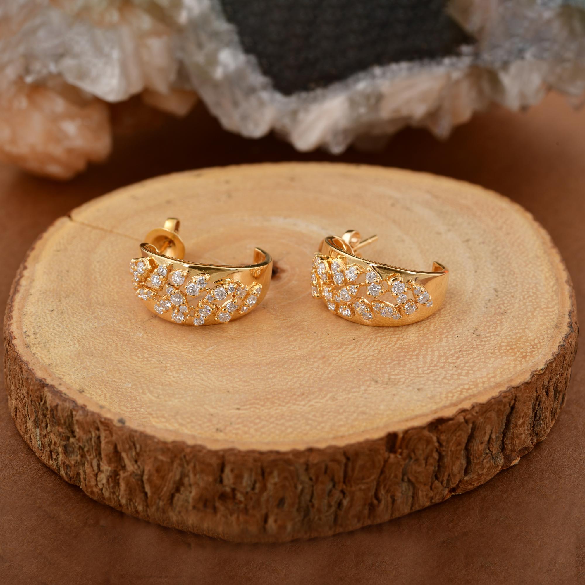 Natürliche 1,3 Karat SI/H runde Brillantschliff-Diamant-Reifenohrringe 18k Gelbgold (Moderne) im Angebot